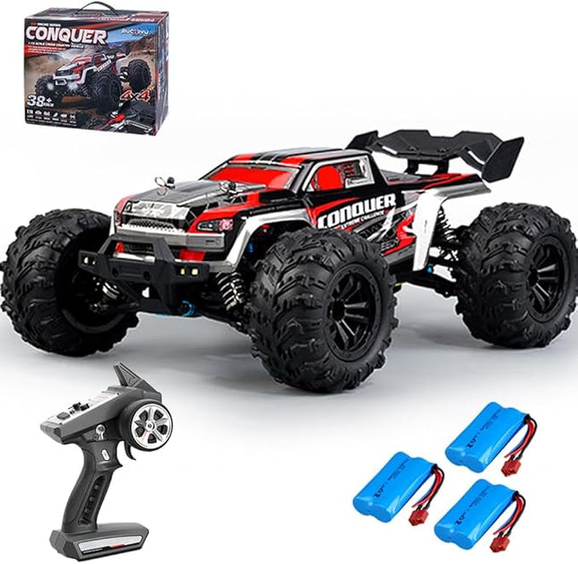 X-Verse 16102 1/16 Fast RC Cars for Adults, Max 38 mph Carbon Brush Motor RC Car All Terrain RC Truggy Waterproof Off Road Truck, 3 Battery(RED)