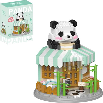 Street View Coffee Shop Mini Building Blocks,911 Pieces Cute Panda Animal Micro Building Sets,Simulation Architecture Construction Toy,Creative Gifts for Adults Teens 12+