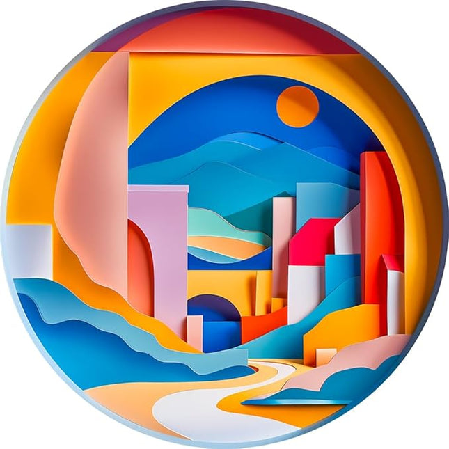 Bgraamiens 3D Visual Sunrise in The Distance 1000 Pieces Round Puzzle for Adult,Unique Modern Art