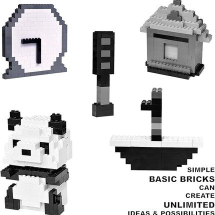 Building Bricks 1000 Pieces in Black, Dark Grey, Light Grey & White, Classic General Building Blocks Toys for Boys & Girls, Bulk Basic Brick Tiles for Adult's Building Projects