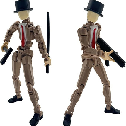 3D Printed 8.13-inch Action Figure Dummy-Mici20, Full Body Mechanical Movable Toy, Multiple Accessories, Desk Decoration (3 HandsType, Bracket, Weapons, Armour) (Apricot)