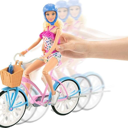 Barbie Doll and Bike Playset with Doll (11.5 in, Blonde), Bicycle with Rolling Wheels & Water Bottle Accessory, Gift for 3 to 7 Year Olds