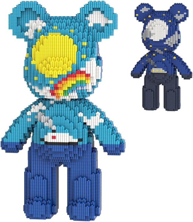 DAHONPA Bear Micro Building Blocks Set(3680 Pieces), Day & Night Bearbrick, Rainbow Sky Ocean Creative Art Toy Bear, Collectible Decoration Gift