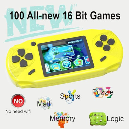 16 Bit Handheld Games for Kids Adults 3.0'' Large Screen Preloaded 100 HD Classic Retro Video Games USB Rechargeable Seniors Electronic Game Player Birthday Xmas Present (Yellow)