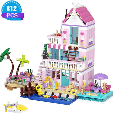 MindBox Girls Seaside Villa Building Blocks,812pcs Beach House Building Toys for Kids Age 8+，Mini Brick
