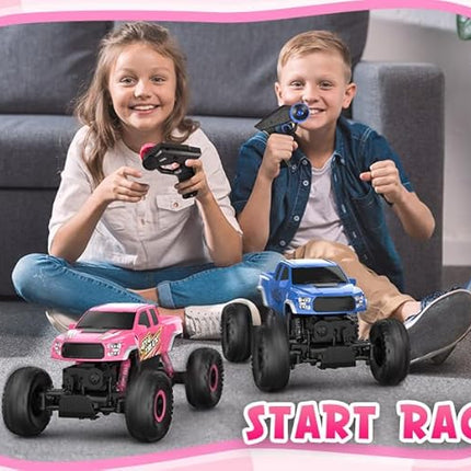 Double E Raptor F150 RC Car 4WD 2 Motors Monster Trucks for Girls, 11 Inches Off Road Crawler Vehicle Truck Toy with Rechargeable Battery Gift for Kids 6 7 8 9 10 11 12 Years-Pink