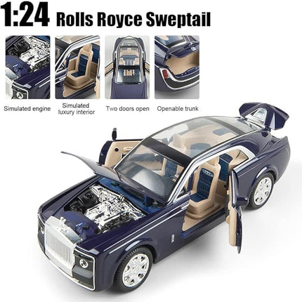 1/24 Rolls-Royce Sweptail Toy Car Alloy Diecast Collectible Model Car for Kids Gift, Pull Back Toy Car with Sound and Light, Classic Double Door, Car Logo Can be Folded