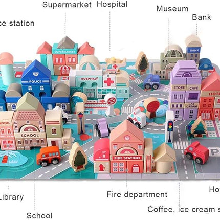 Wooden Building Blocks Set, City Construction Stacker Stacking Preschool Learning Educational Toys, Toddler Toys for 3+ Year Old Boy and Girl Gifts