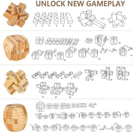 VolksRose 15pcs Wooden Brain Teaser Puzzles, IQ Challenge Puzzle Games, Logic Smart Mind Puzzle Box Lock Toy Removing Assembling 3D Small Puzzle Gift Set for Adults Teenagers Kids, 1.8inch 4.5cm
