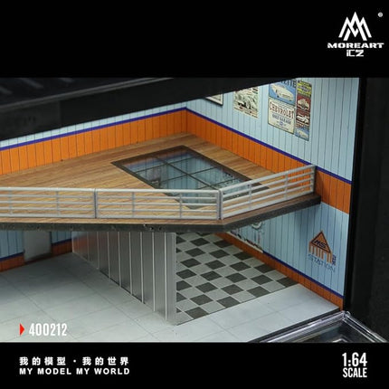 1:64 Scale Container Repair Shop Diorama with LED Lighting and Acrylic Cover – Model Car Garage for Hot Wheels, MiniGT, Matchbox – Workshop Display Case – 38.7x16.5x16.5 cm