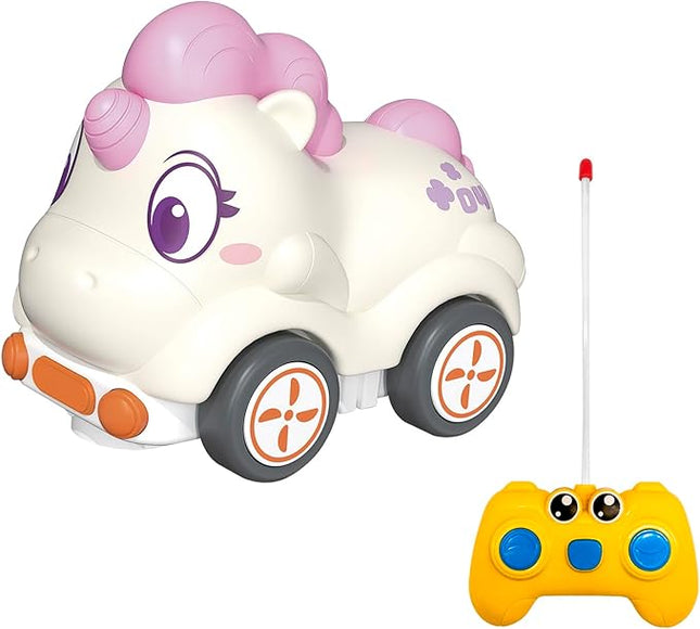 Remote Control Car for Toddlers, Safe & Durable Cartoon Silicone Crash-Resistant RC Car, Unicorn Toys for 18M+ Boys & Girls, Christmas Birthday Gift Ideas for Kid Girls & Boys