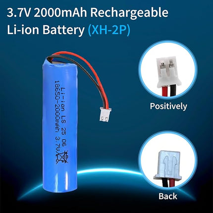 18650 Rechargeable Battery, 3.7V 2000mAh Li-ion Battery XH-2 Pin Plug with USB Charger Cable for Flashlights, DIY Battery Pack, Electric Toys, Remote Control Cars