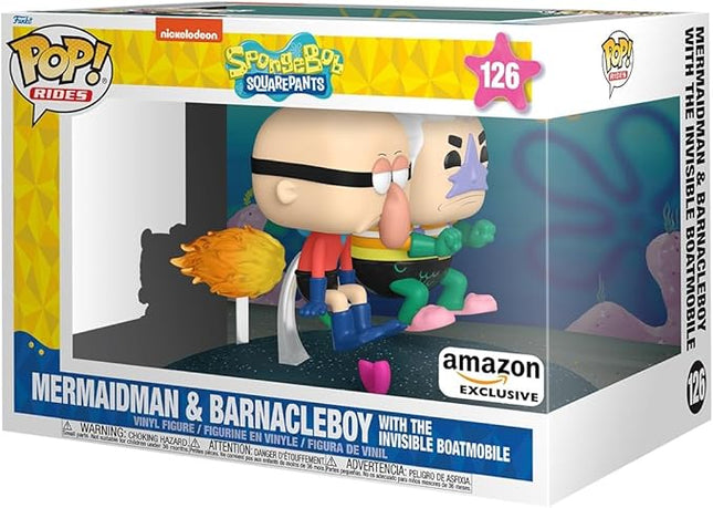 Funko POP Rides Deluxe: Spongebob Squarepants - Mermaid Man & Barnacle Boy with Invisible Car - Amazon Exclusive - Collectable Vinyl Figure - Gift Idea - Official Merchandise