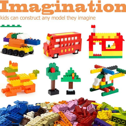 1100 Pieces Building Blocks, Compatible with All Major Brands, Classic Bulk Blocks, Includes Wheels, Door, Window, Street Lights