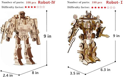 3D Wooden Robot Puzzle,4 Piece Set Wood Crafts DIY Assembly Puzzle,Wooden Robot Model Kits,3D Wood STEM Toys for Adults & Teens Christmas Birthday Gifts,Room Décor