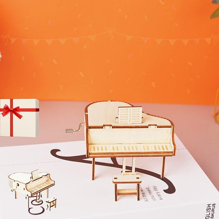 3D Wooden Puzzle Music Box Piano Hand Crank Music Box Teaser Science and Education Education DIY Kits 3D Puzzles for Adults (Piano)