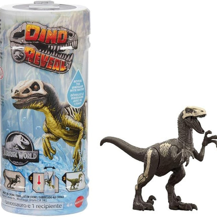 Mattel Jurassic World Dino Reveal Dinosaur Toys, Unpack Surprise & Warm Water Uncovers Full Decoration, 5 to 7 Inches, Species Vary