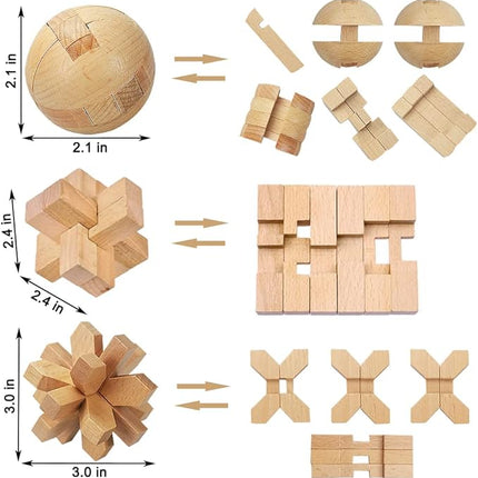 17 Pack Brain Teasers Puzzles for Kids & Adults, Brain Teasers Metal and Wooden IQ Toys Puzzle Mind Game 3D Coil Cast Wire Unlock Interlock Magic Ball Puzzles for Teenagers