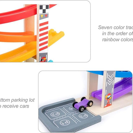 Wood City Toddler Toys for 1 2 3 Years Old, Wooden Car Ramp Racer Toy Vehicle Set with 7 Mini Cars & Race Tracks, Montessori Toys Craft Gift for Toddlers Boys and Girls