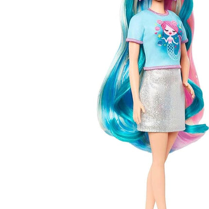 Barbie Fantasy Hair Doll & Accessories, Long Colorful Blonde Hair with Mermaid & Unicorn-Inspired Clothes