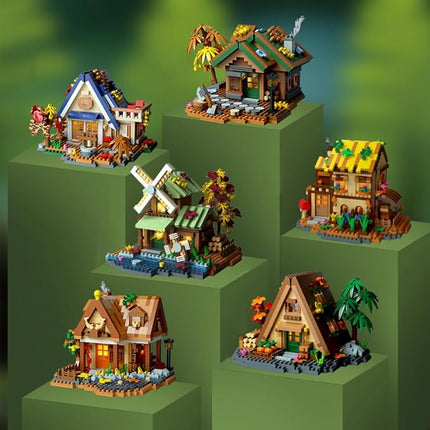 Garden Mini Wood Cabin Micro Building Set with LED Light Wooden Forest House Block Toy with Tree Log Stem Houses Construction Model for Adults Teens Birthday Gift