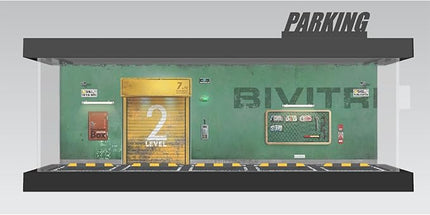 1/64 Model Car Display Case - Compatible with Hot Wheels Matchbox Mini GT Diecast Cars,Acrylic Box for Toy Cars Display Décor and Storage,Stackable Garage Diorama with LED Lights(1T-GreenWall)