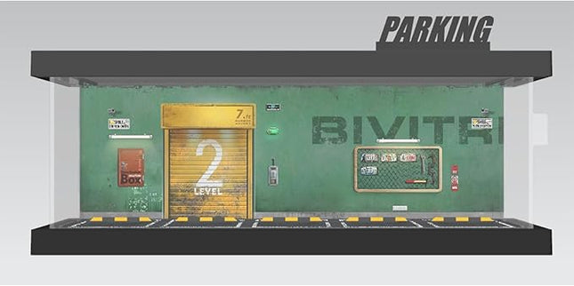 1/64 Model Car Display Case - Compatible with Hot Wheels Matchbox Mini GT Diecast Cars,Acrylic Box for Toy Cars Display Décor and Storage,Stackable Garage Diorama with LED Lights(1T-GreenWall)