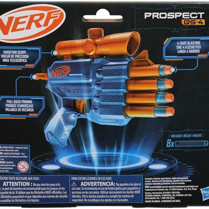 Nerf Elite 2.0 Prospect QS-4 Blaster, 8 Official Nerf Elite Darts, 4-Dart Blasting, Nonremovable Targeting Scope, Pull-Back Priming