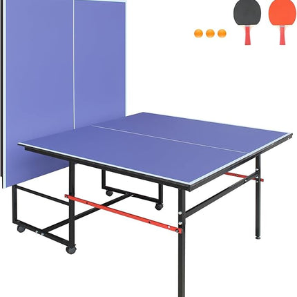 Table Tennis Table 4.5 FT / 6 FT / 8 FT / 9 FT Foldable Portable Ping Pong Table with 2 Table Tennis Paddles 3 Balls and Net for Indoor Outdoor Games