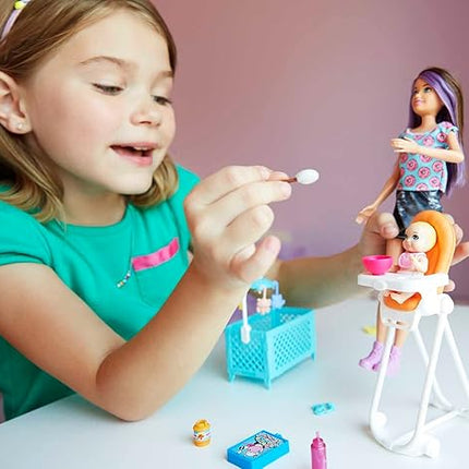 Barbie Skipper Babysitters Inc Dolls & Accessories, Set with Skipper Doll, Color-Change Baby Doll, High Chair & Crib Furniture