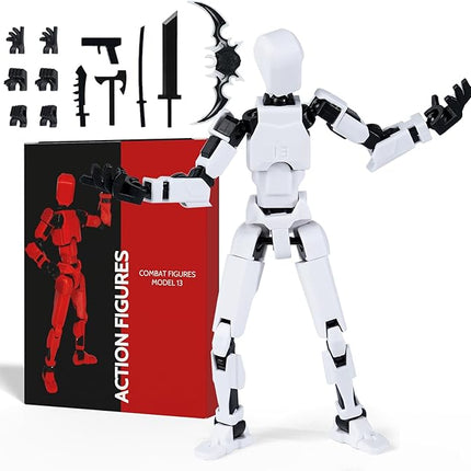 Poseable Action Figure Set, Model 13 Collectible Toy Figure, Multi-Jointed Movable, Gift Box Packaging, Great for Kids, Adults, Collectors, Birthday (White)
