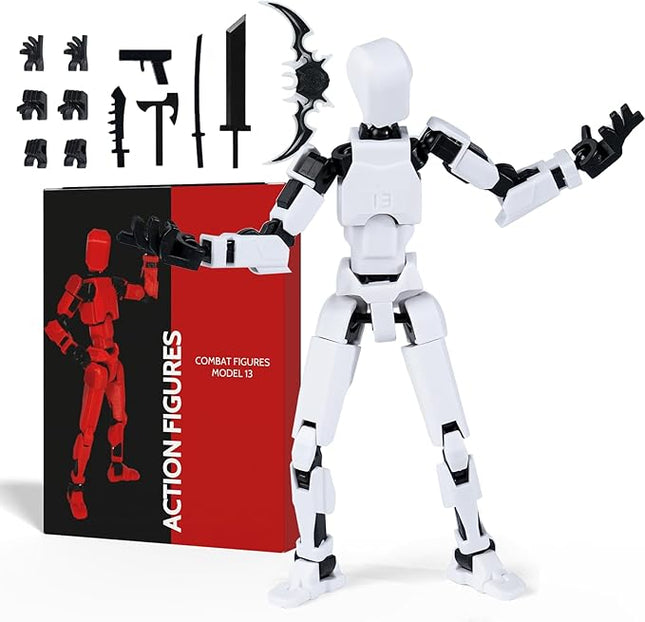 Poseable Action Figure Set, Model 13 Collectible Toy Figure, Multi-Jointed Movable, Gift Box Packaging, Great for Kids, Adults, Collectors, Birthday (White)