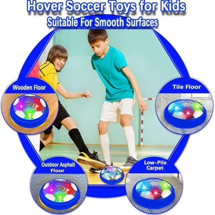 VNVDFLM Kids Toys Hover Soccer Ball with LED Light and Soft Foam Bumper, Air Floating Soccer Ball - Indoor Outdoor Game Gifts for Boys & Girls (Age 3-9) (Blue)