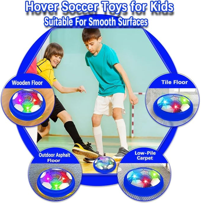 VNVDFLM Kids Toys Hover Soccer Ball with LED Light and Soft Foam Bumper, Air Floating Soccer Ball - Indoor Outdoor Game Gifts for Boys & Girls (Age 3-9) (Blue)