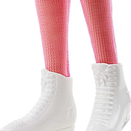 Barbie Winter Sports Ice Skater Brunette Doll (12 Inches) with Pink Dress, Jacket, Rose Bouquet & Trophy, Great Gift for Ages 3 and Up