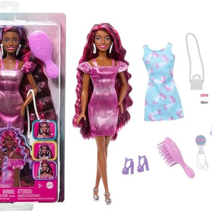 Barbie Fun & Fancy Doll & Accessories Set, Fashion Doll with Extra-Long Color-Streaked Blonde Hair, Clothes & Styling Pieces