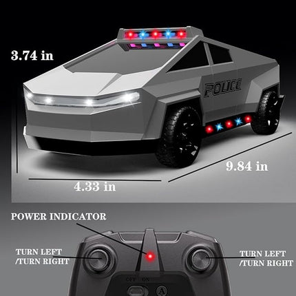 RC Remote Control Car Cybertruck Toy, Police Car Toy 2.4GHz, LED Lights, 2 Rechargeable Batteries, Ideal Gift for Boys Girls Ages 3+ Years
