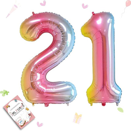 Smlpuame 40 Inch Number Balloons 0-9 Rainbow Gradient Large Number 21 Balloons, Digital Balloons for Birthday Party Celebration Decorations, Helium Foil Number Balloons for Wedding Anniversary