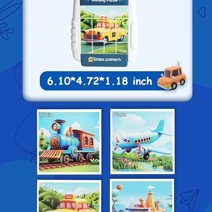 16-Piece Rotating Puzzles for Kids 4-6, Toddlers Puzzles 2-4, Road Trip, Airplane Activities Game, Travel Toys - Brain Teaser, Fine Motor Skills, Birthday Gifts Boys & Girls - Transportation