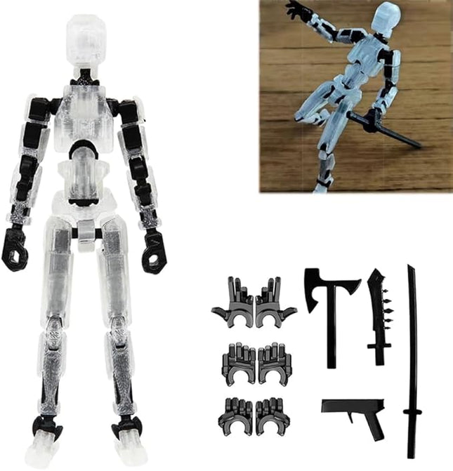 Titan13 Robot Action Figure,Lucky Robot 13 Action Figures,Creative 3D Printed Action Figure, Multi Jointed Action Figures Desktop Decorations for Kids Adult (Transparent)