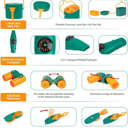 Meland Kids Camping Set with Tent - Toddler Toys for Boys with Campfire, Camping Toys for Kids Indoor Outdoor Pretend Play, Gift Idea for Boys Age 3,4,5,6 Year Old Birthday Christmas (Green)