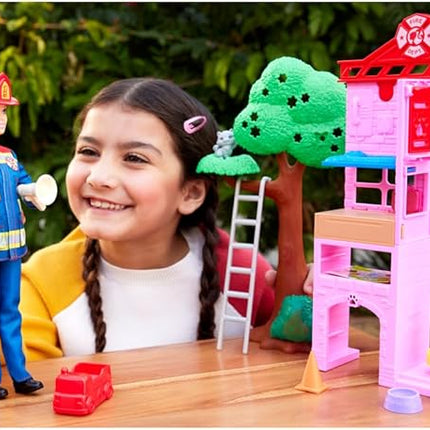 Barbie Careers Firefighter Doll & Playset with Fire Station & Tree, 2 Pets, Color-Change & 10+ Accessories Including Fire Extinguisher Squirt Toy