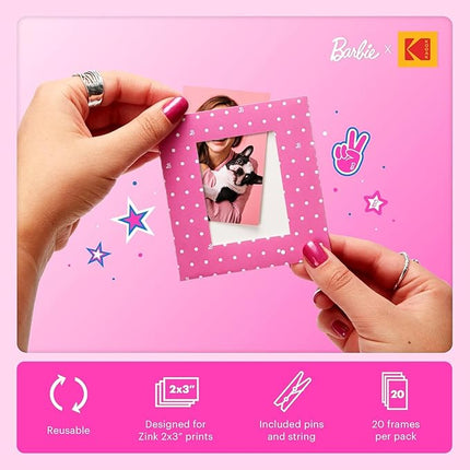 Kodak x Barbie Colorful & Decorative Barbie-Themed Hanging Square Frames for Zink 2x3” Photo Projects – 10 Iconic Barbie Frames for Decorating Your Scrapbook, Journal and More -Includes Rope and Clips