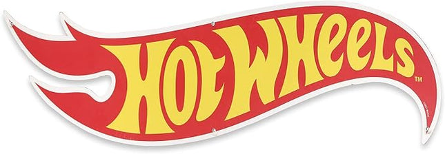 Mattel Hot Wheels Flame Logo Metal Sign - Large Hot Wheels Sign for Kids' Bedroom, Man Cave or Garage