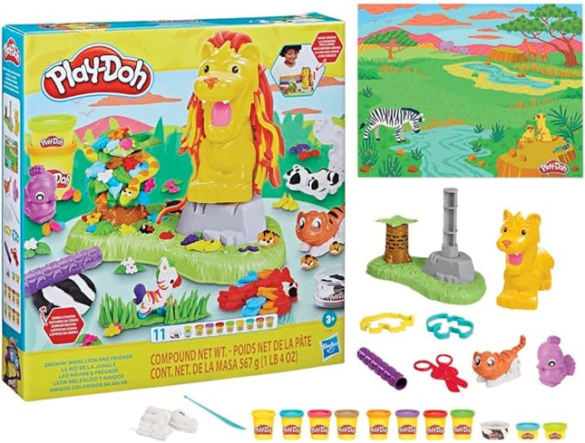 Play-Doh Growin' Mane Lion and Friends Playset, Animal-Themed Sets for Girls and Boys, Kids Toys