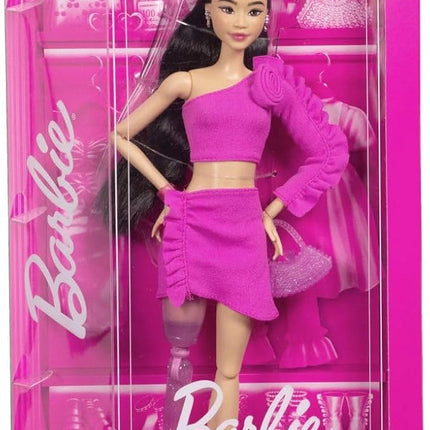 Barbie Deluxe Style Doll #2 in Barbiecore Outfit, Black Hair and Glittery Prosthetic Leg, Pink Top and Skirt Set with Rosette Detail and Accessories