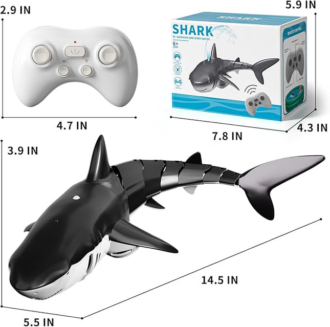 2.4GHz Remote Control Shark Toy for Pool, 1:18 Scale High Simulation RC Shark with Light & Spray Water, Electric Remote Controlled Swimming Water Pool Toys for 4 5 6 7 Year olds Kid Boys Girls