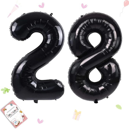 Smlpuame 40 inch Number Balloon 0-9 Black Large Number 28 Balloons,Digital Balloons for Birthday Party Celebration Decorations Supplies, Helium Foil Number Balloons for Wedding Anniversary