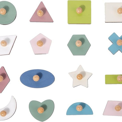 Adena Montessori Wooden Shape Peg 16 Piece Puzzle for Toddlers 2-4,Montessori Colorful Shapes Sorter Board,Geometric Color Matching Toys for Girls Boys 18-24 Months,Baby & Toddler Eearly Learning Gift