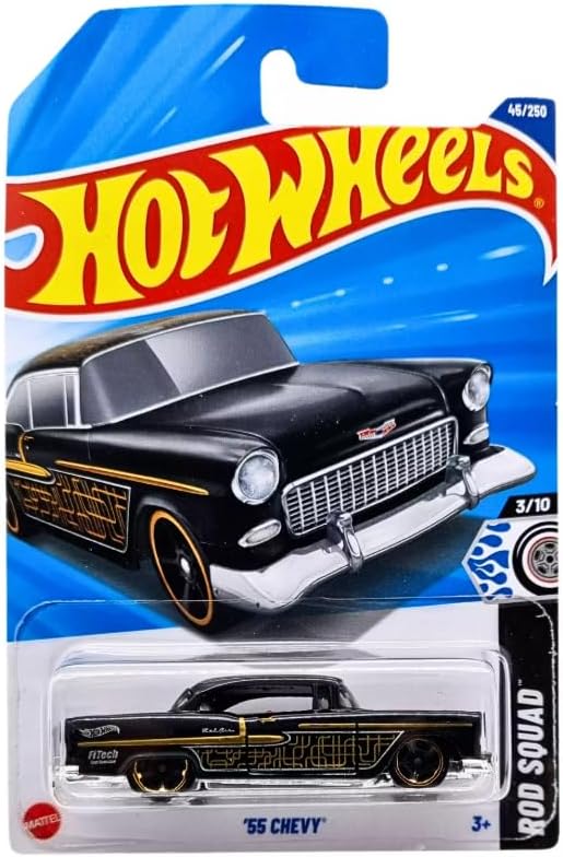 Hot Wheels '55 Chevy Diecast Car, Rod Squad Series 3/10, 1:64 Scale